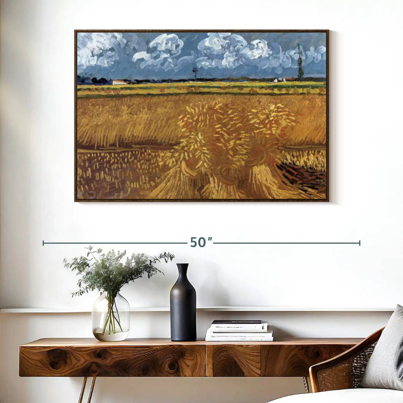 Champ de blé avec réas, Cadre flottant en noyer, 40 po x 27 po