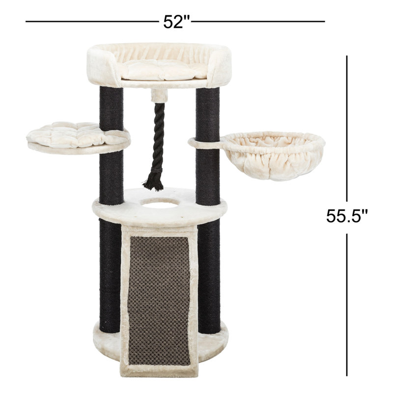 TRIXIE Bovina 55.5" Cat Tower, Sisal Scratching Posts, Cat Tree with Plush-Covered Hammock, Platforms, Cushions, Black