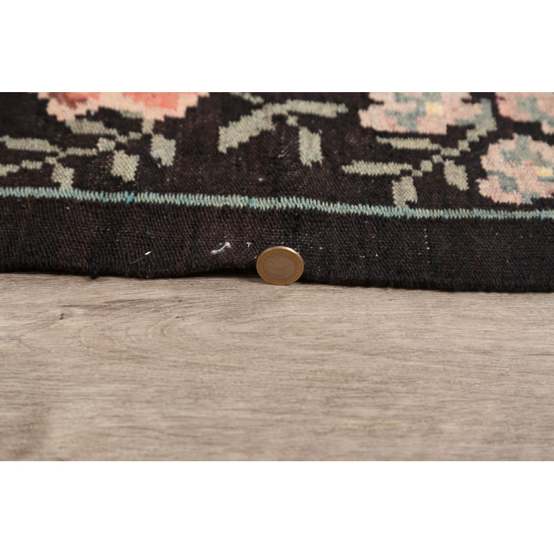 Tapis noir / rose en laine fait à la main Manimsset