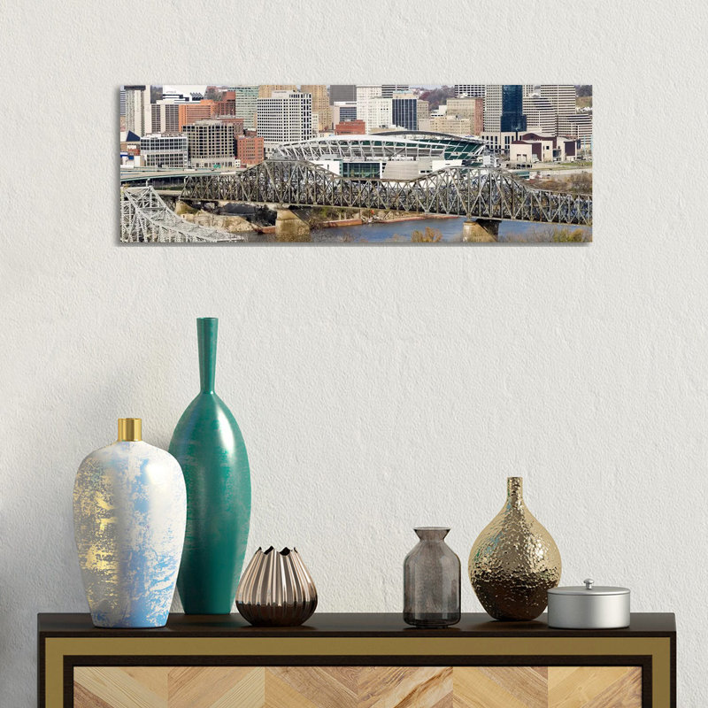 Bridge Across a River, Paul Brown Stadium, Cincinnati, Hamilton County, Ohio, USA 1 Piece Wrapped Canvas Panoramic Wall Art