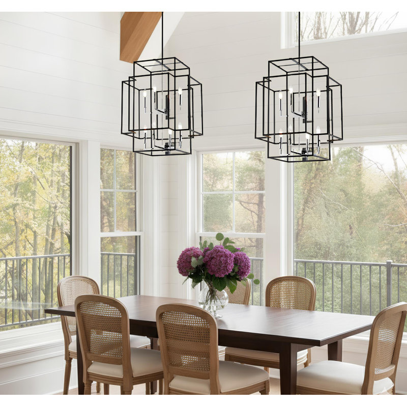 Luminaire suspendu cage 8 lumières pour escalier, Nickel, H 28 po x l 22 po x P 22 po