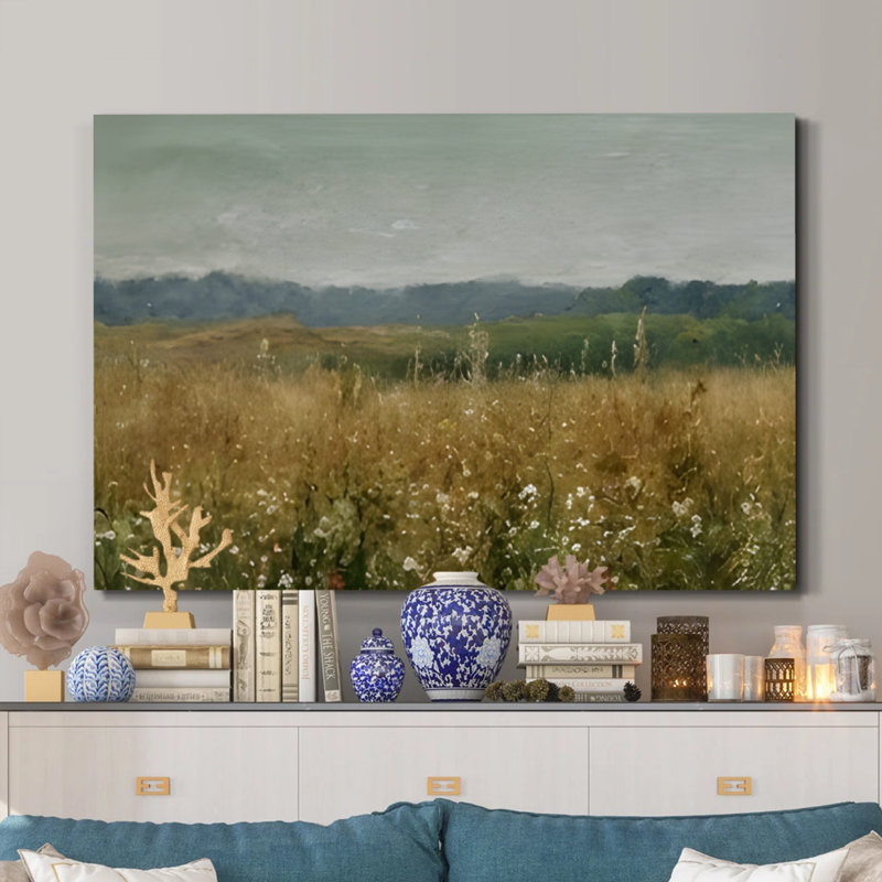 «Prairie Awakening», impressioniste paysage de prairie encadré