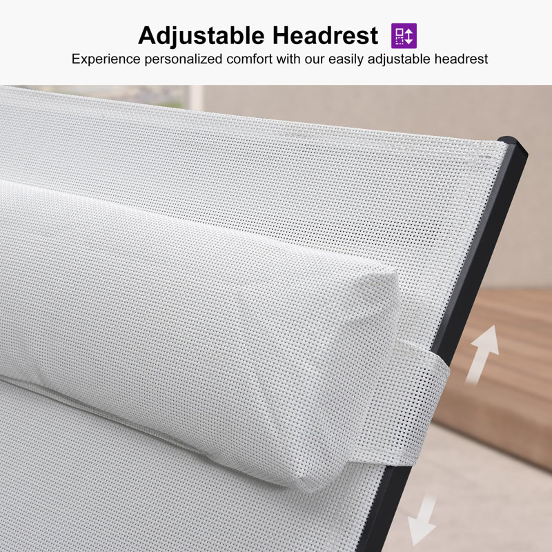  Ensemble de 3 chaises longues d'extérieur pour terrasse avec cadre en aluminium et accoudoirs, Blanc