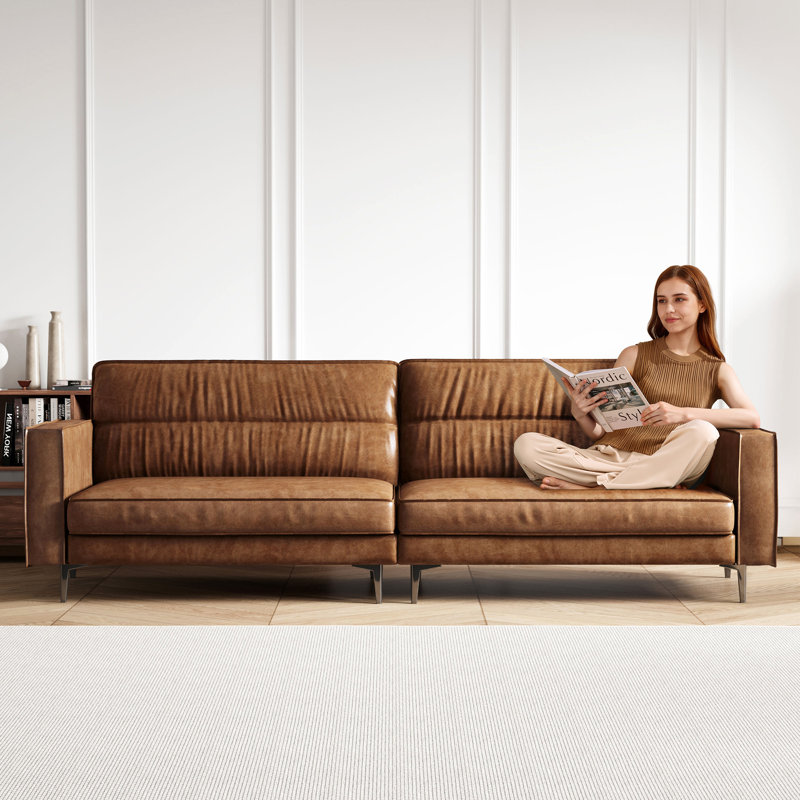 Chesterfield Sofa 86.8" Brown Leather 2-3 Seater - Vintage Tufted Sofa for Living Room, Apartment & Office