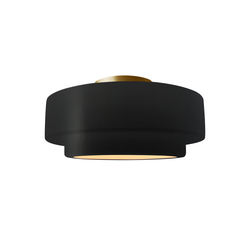 Plafonnier semi-encastré en céramique Dottie, Noir mat carbone, Laiton brossé, H 7 po x l 12 po x P 12 po