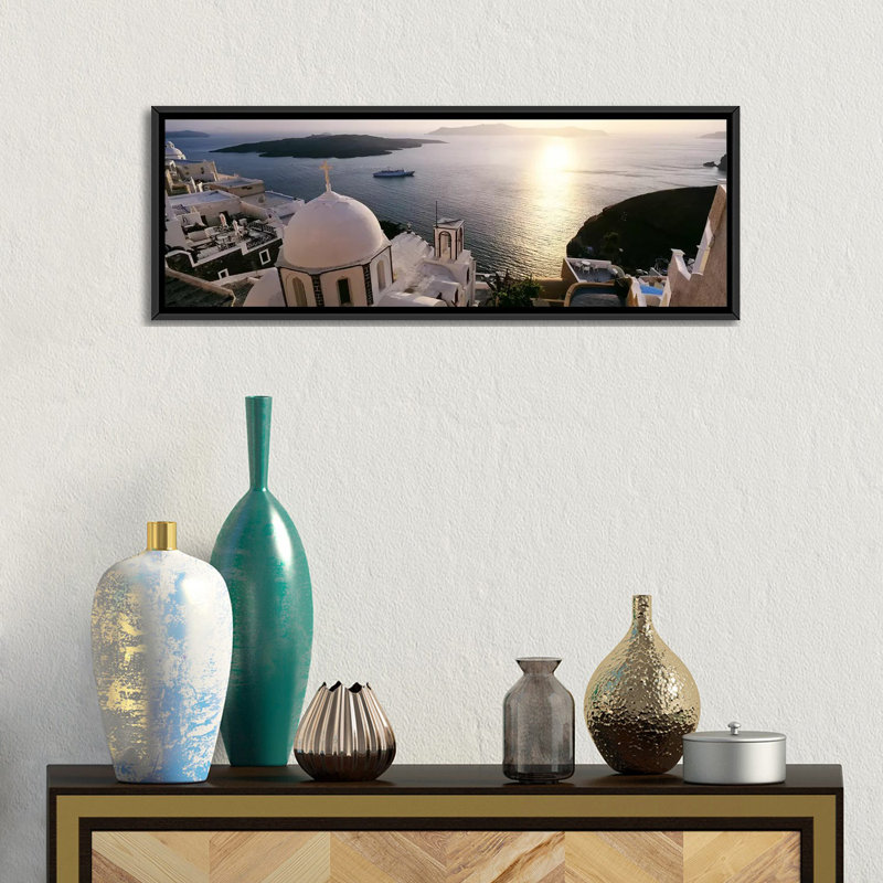 «Santorini, Grèce», reproduction de photo sur toile, H 12 po x l 36 po x P 1,5 po, Cadre noir