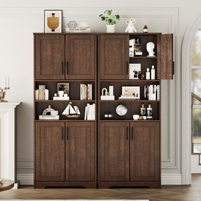 Armoire de rangement de 67 po de hauteur avec portes et tablettes ouvertes, tour à linge autoportante avec tablettes réglables, garde-manger moderne pour salle de bain, cuisine ou salon