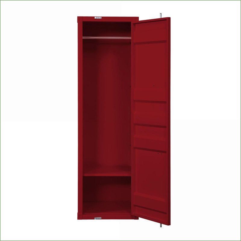 Commodes et armoires | Garde-robe industrielle en fer rouge à 1 porte avec barre de suspension et amp; Tablette | Rouge | Fer