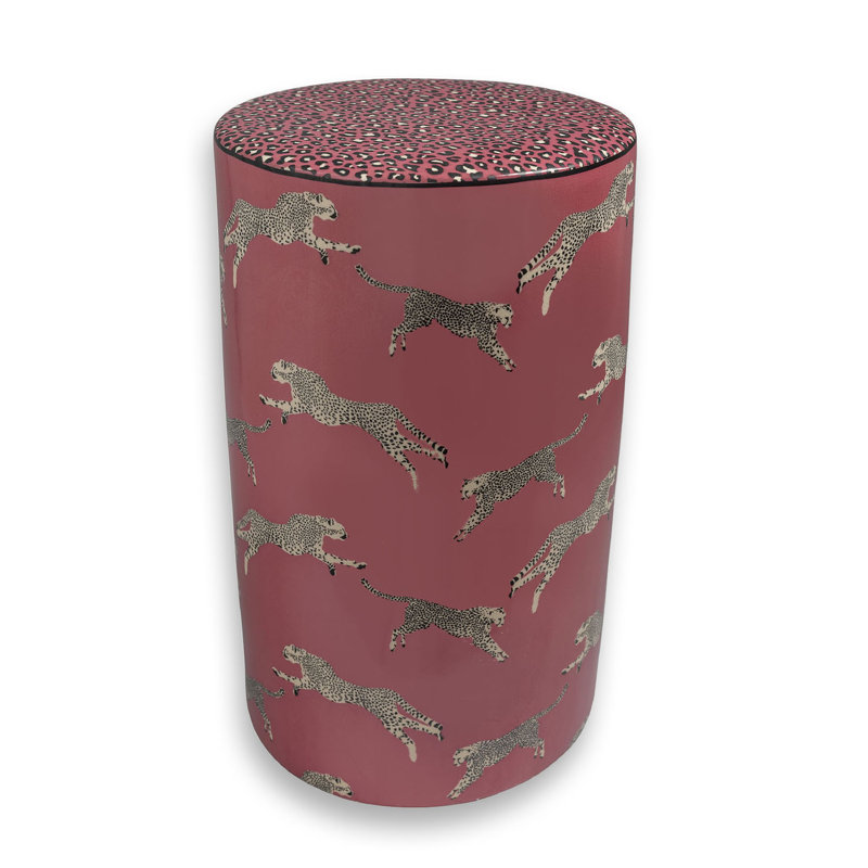 Leaping Cheetah Garden Stool, Pink