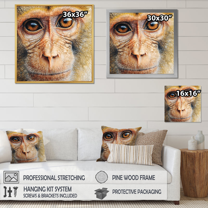 Wild Monkey III - reproduction sur toile, H 36 po x l 36 po x P 1,5 po, Cadre naturel flottant