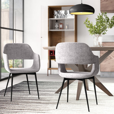 Margarite Contemporary Dining/Accent Chair In Black Metal And Grey Fabric By Lumisource - Set Of 2