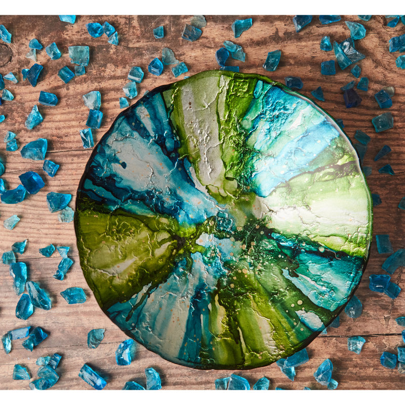 Abstract Bowl, 8cm H x 32cm W x 32cm D, Green/Blue