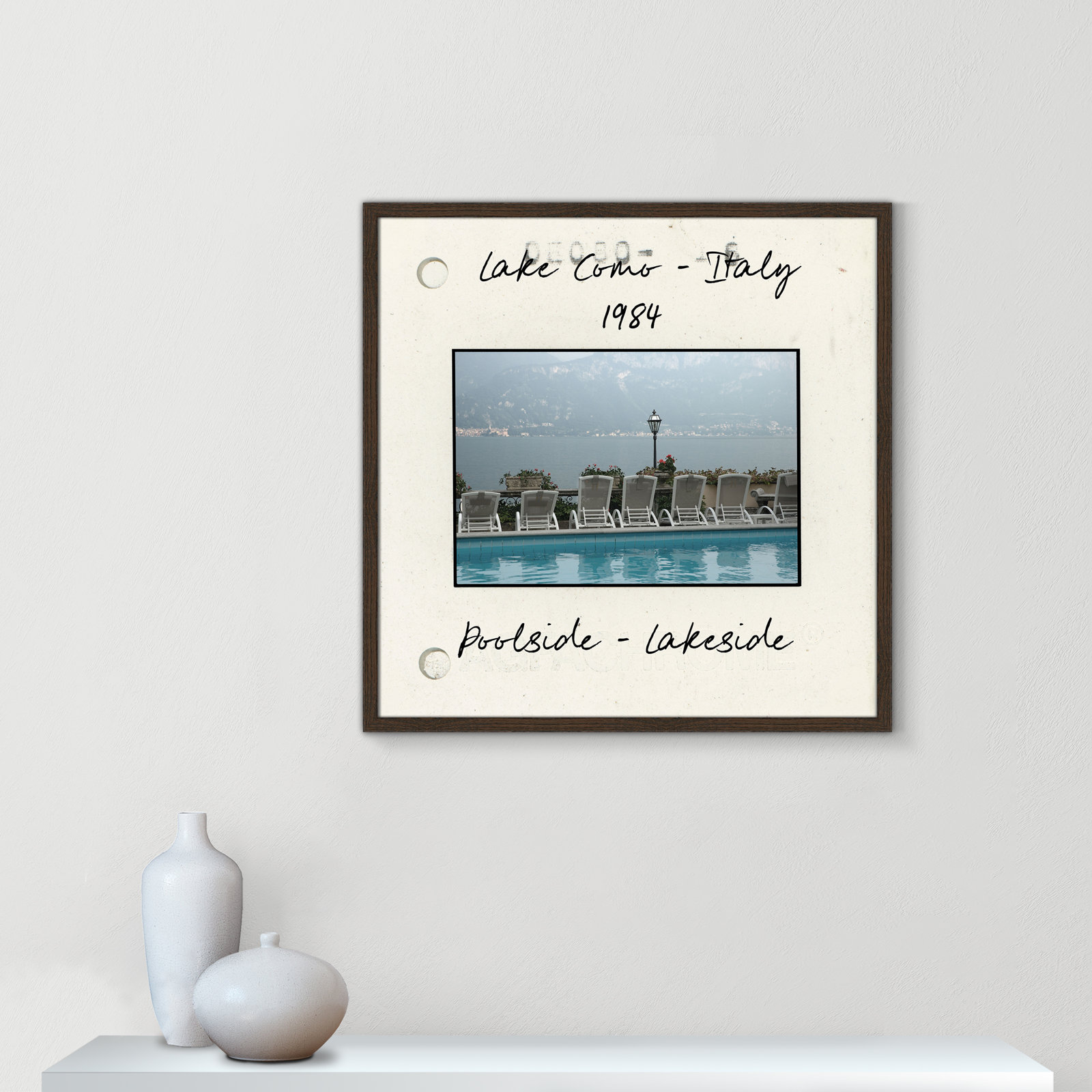Travel Slide Collection "Lake Como, Italy" Print, Walnut Single Picture Framed Paper, 27.5" H x 27.5" W x 0.75" D