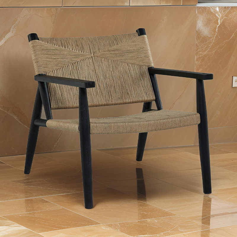Black and Natural Jute Upholstered Accent Chair with Solid Wood Frame