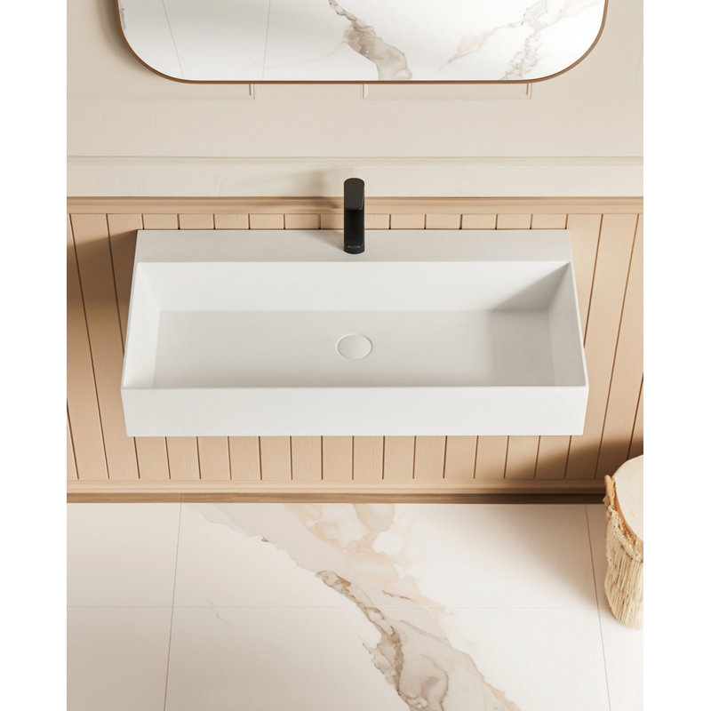 Wall Mount Rectangle Vessel Sink With Faucet Hole