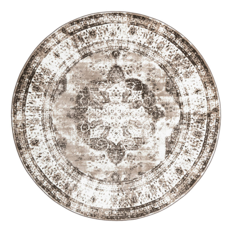 Brandt Oriental Area Rug, Round 7'10", Light Brown