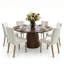 Ensemble de table de salle à manger pour 6 personnes avec table ronde unie et 6 chaises rembourrées en lin-133659325