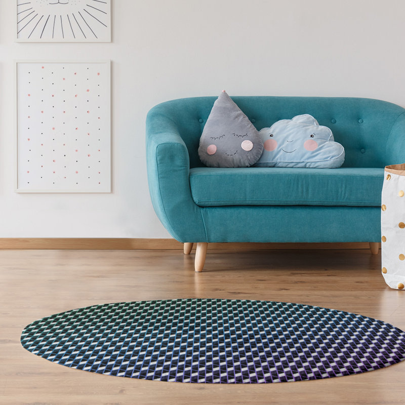 Tapis noir/mauve/vert dégradé geometry, Rond 5 pi