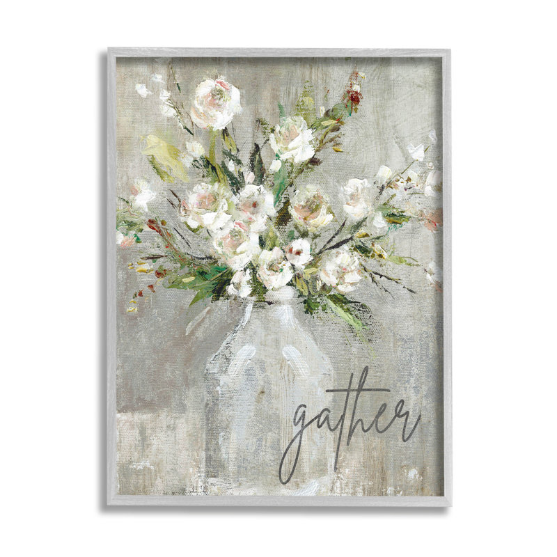 Gather White Floral Bouquet, estampe numérique par Carol Robinson, H 30 po x l 24 po x P 1,5 po, Cadre flottant gris lustré