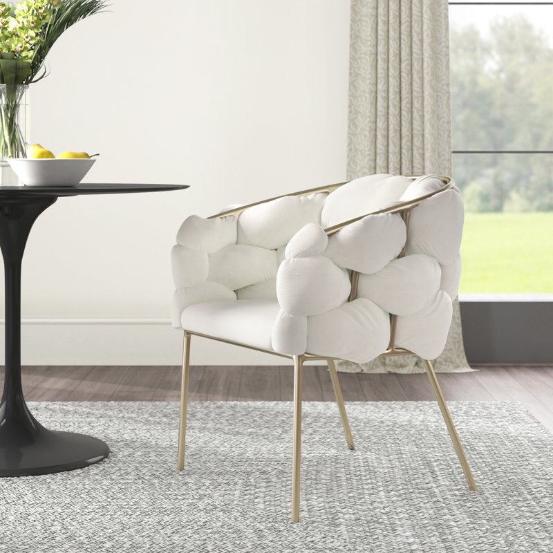 Fauteuil rembourré en velours Lawncrest, Blanc, Laiton brossé