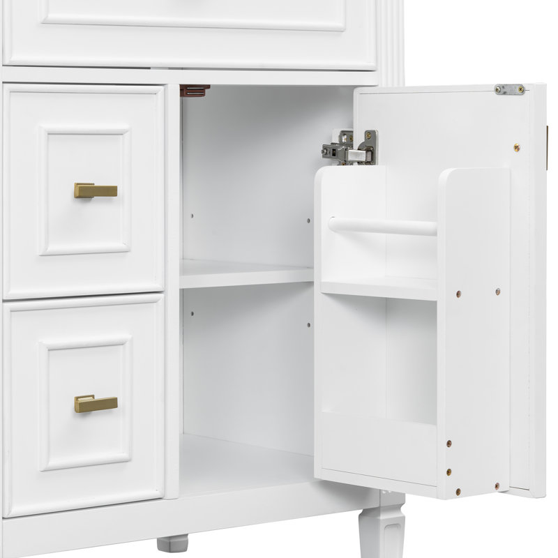 Meuble-lavabo 3 tiroirs 24 po à 3 tiroirs avec plateau en céramique, Blanc