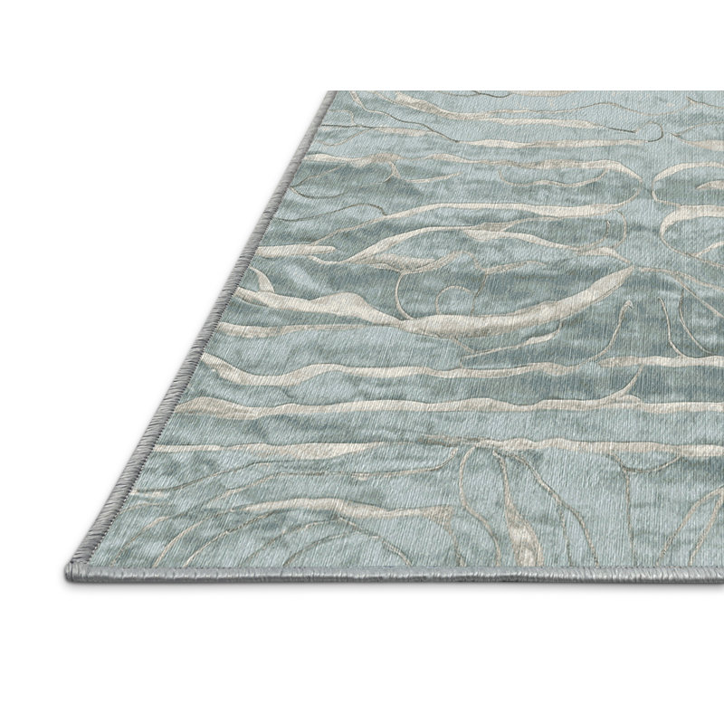 Machine Washable Blue Area Rug, Runner 2' x 5'