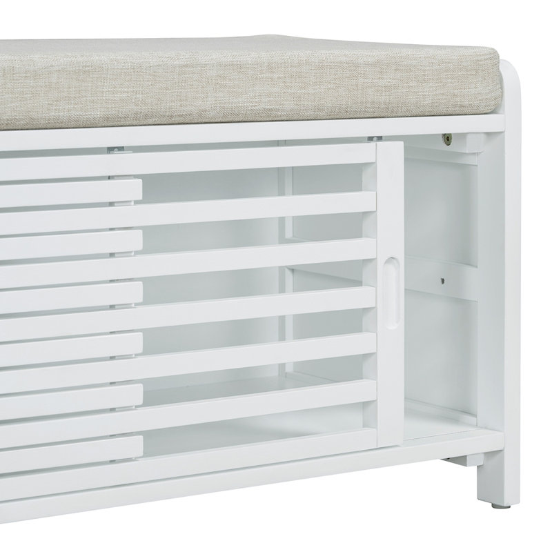 Banc à chaussures avec rangement et coussin, banc de rangement à volets vieillis avec charme rétro pour le salon, White
