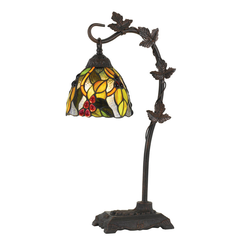 Lampe de table de style Tiffany en métal bronze 24 po Maddock avec abat-jour en verre coloré suspendu