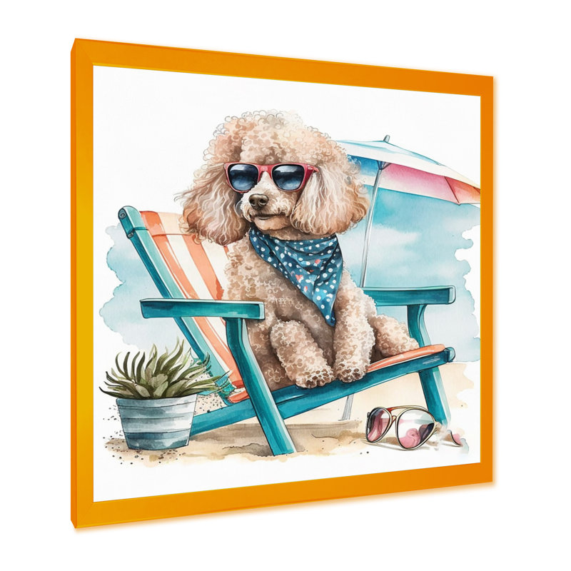 «Dog on Chair at the Beach III», reproduction sur toile, L 16 po x H 16 po, Impression dorée sur toile encadrée