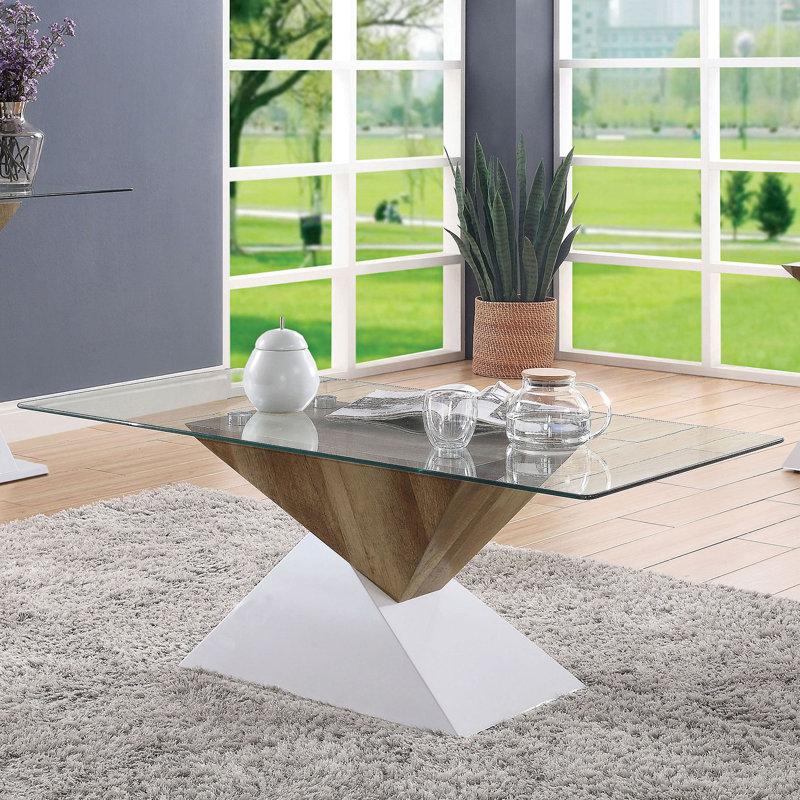 Table basse contemporaine de 46,6 po, ton blanc / naturel