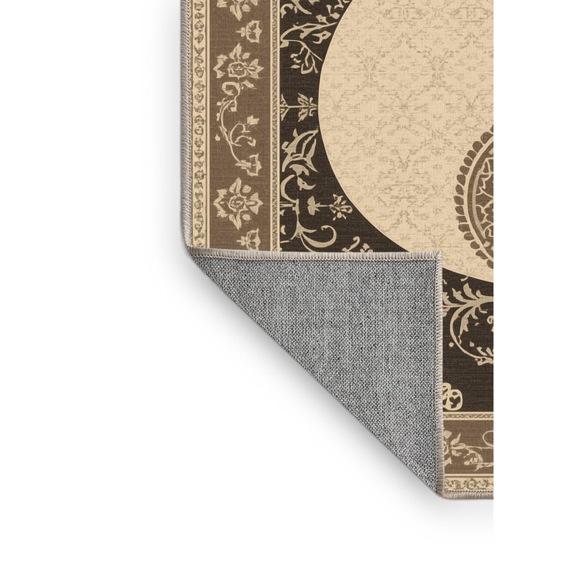 Machine Washable Aedan Pear Classic Oriental Rug in Brown – Beige Binding, 2x4