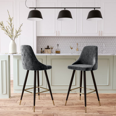 Set of 2 Modern Upholstered Velvet High Chairs Bar Stools
