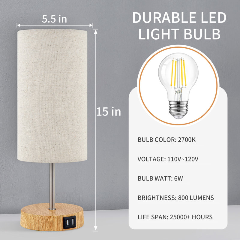 Damontay 15 in. Metal Touching Table Lamp with Dual USB Ports