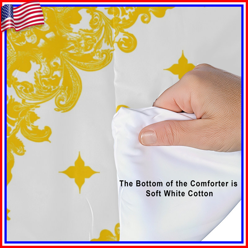 Yellow Ornate Damask Comforter, King