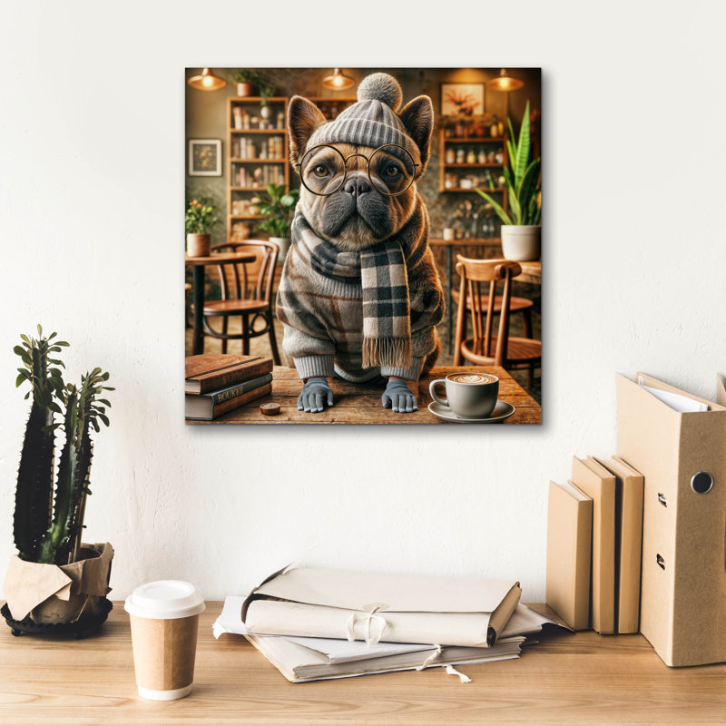  «Hipster Dog - French Bulldog» par Rey Klimt, art mural sur toile, 18 po x 18 po