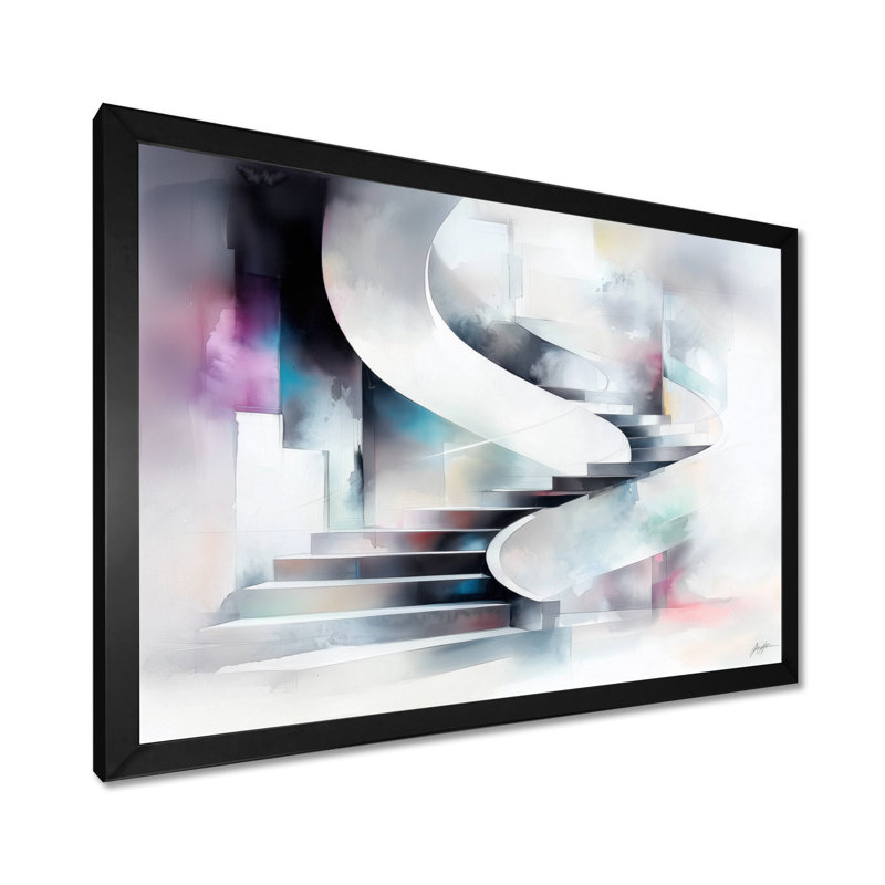 Fractured Light Spiral Staircase - Art mural impression d'escalier, Reproduction encadrée d'une seule photo sans pass, Noir