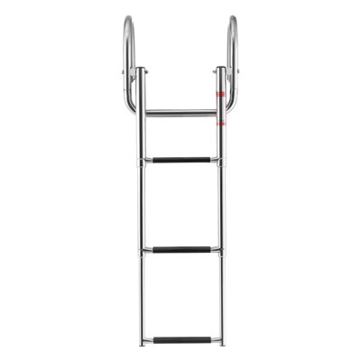 Boat Ladder, 3 Steps, Stainless Steel Telescoping Folding Swim Deck Ladder for Rear Entry Inboard, 600 lbs Capacity with Wide Anti-Slip Steps & Handrails, for Outboards, Yacht, Pontoon Boats