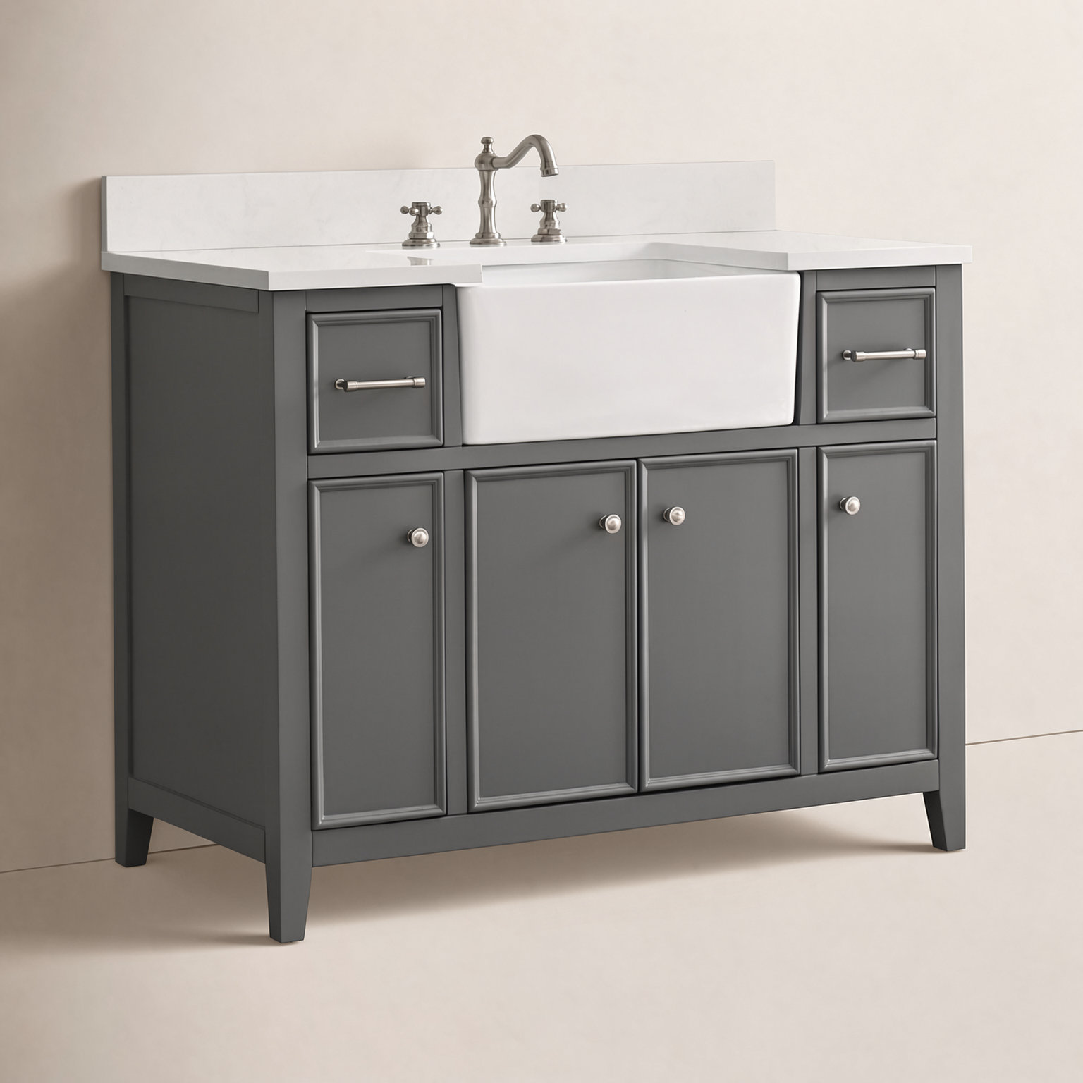 Aisa 42" Pine Single Bathroom Vanity, Gray/Brushed Nickel