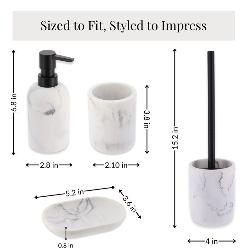 4-Piece Marble Bathroom Accessory Set, White