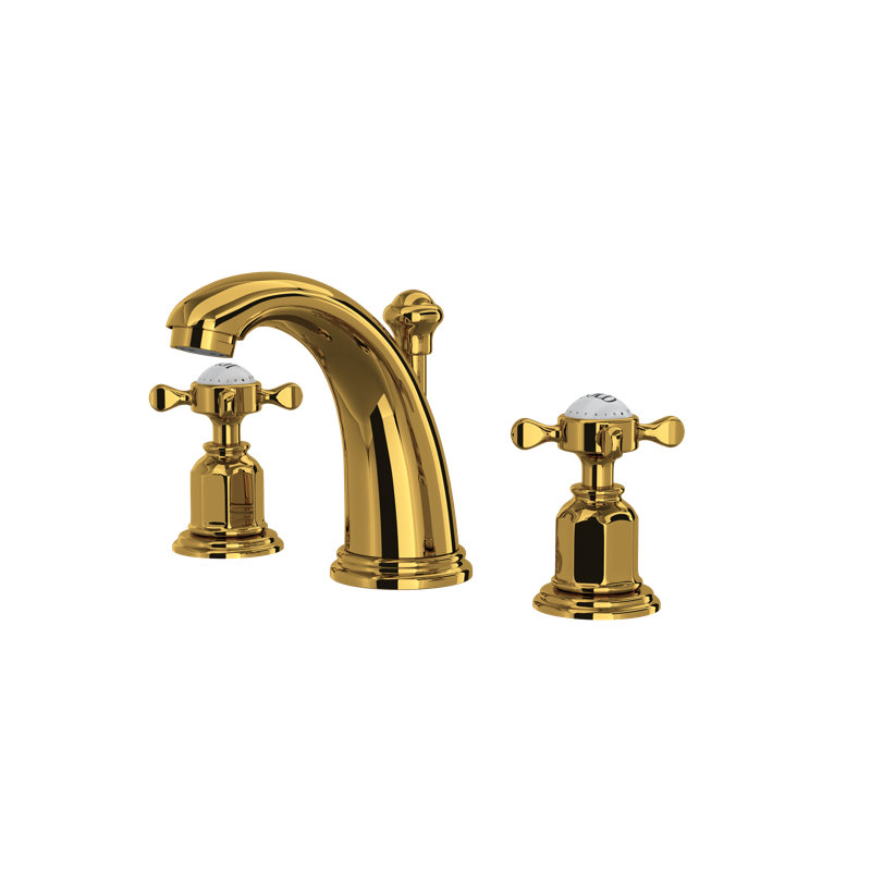 Edwardian Widespread Lavatory Faucet, Cross, Satin English Gold