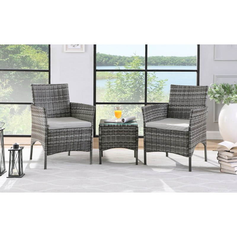 Saltspring 2 Seater Rattan Conversation Set, Grey, Grey