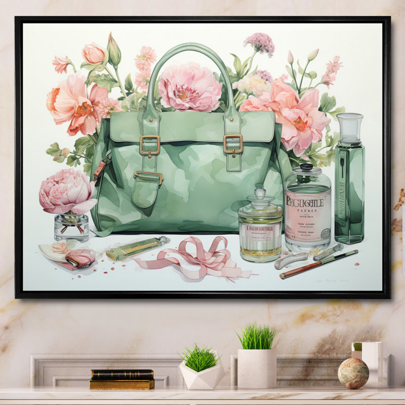 " Designer Bag Subtle Luxuries I ", Black Floater Framed, 30" H x 40" W x 1.5" D