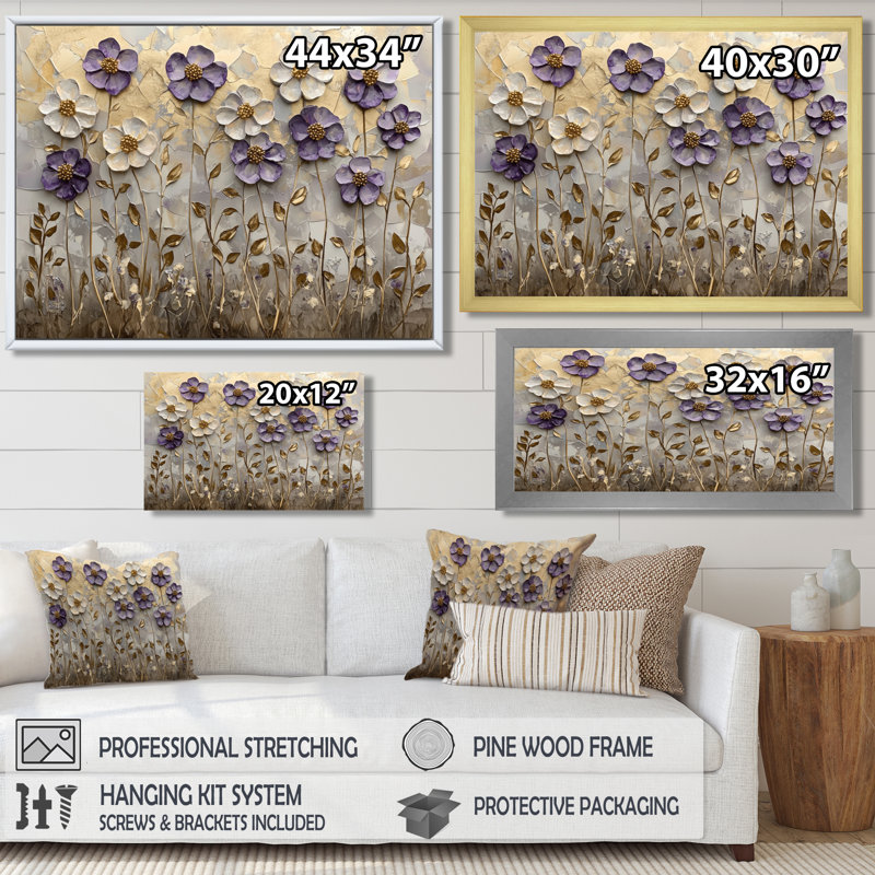 Iftekhar Zinnias Lavender Fantasy Field - Zinnias, art mural sur toile, Reproduction encadrée d'une seule photo
