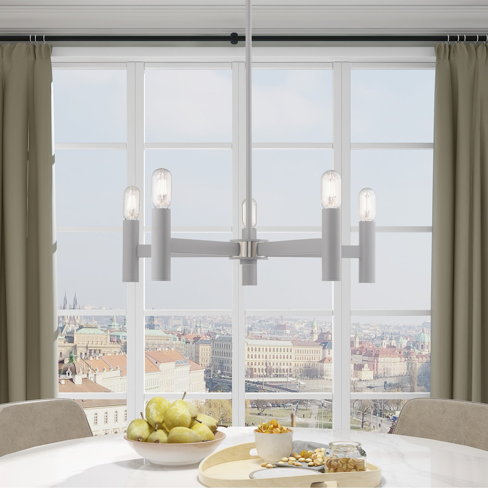 Martella 5 - Light Candle Style Classic / Traditional Chandelier, Nordic Gray, 6" H x 25" W x 25" D
