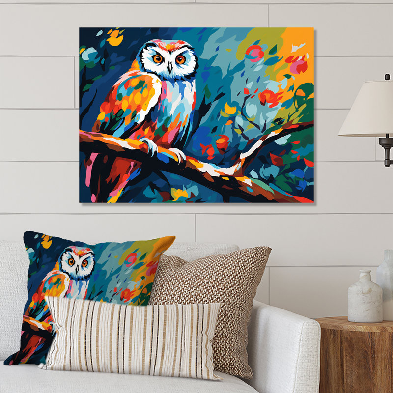 Chouette colorée Popart Watchers IV - hibou, art mural en métal, H 12 po x l 20 po x P 1 po