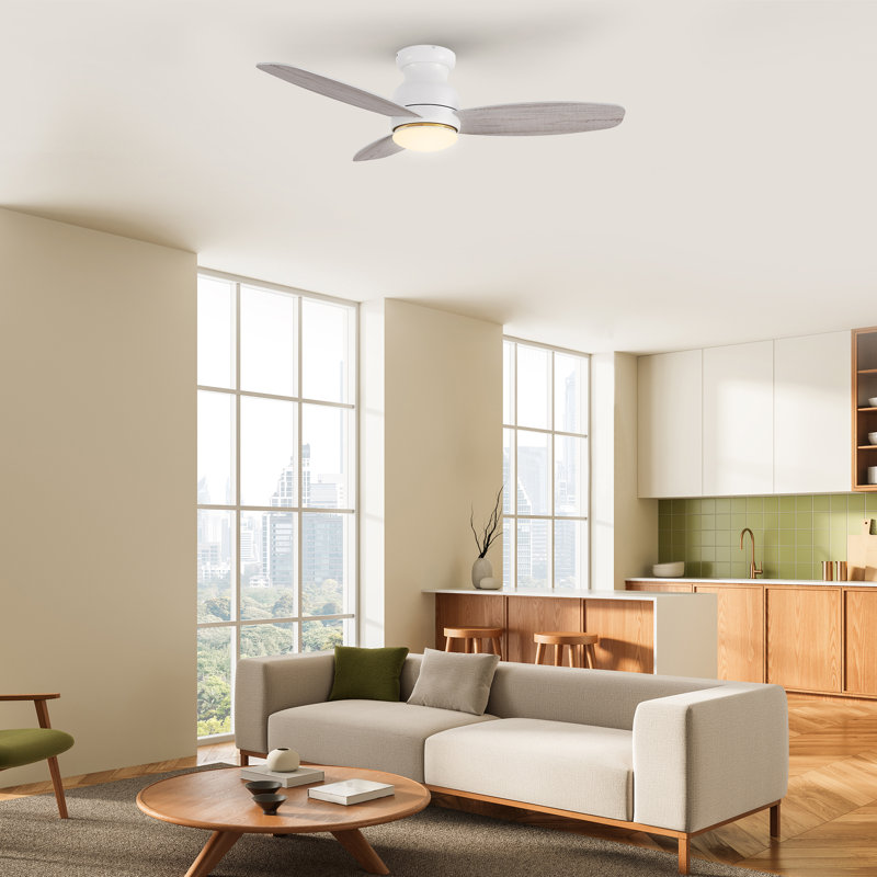 48'' Ceiling Fan with LED Lights, White with Light Brown Blades