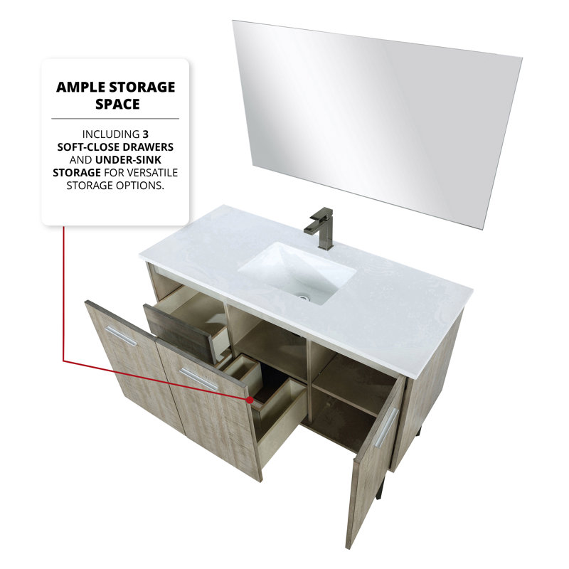 Lancy 48 in W x 20 in D Single Bath Vanity Mirror and Faucet Set, White Cultured Marble