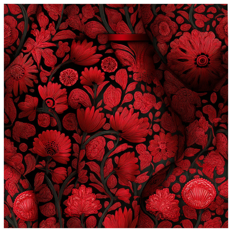 Édredon floral rouge Art déco, Grand lit