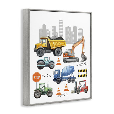 Keep Moving Construction Vehicles Framed Giclee, design by Christine Simpson Art