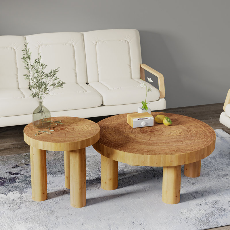 Grande table basse avec pieds en bois massif 2 pièces Edja